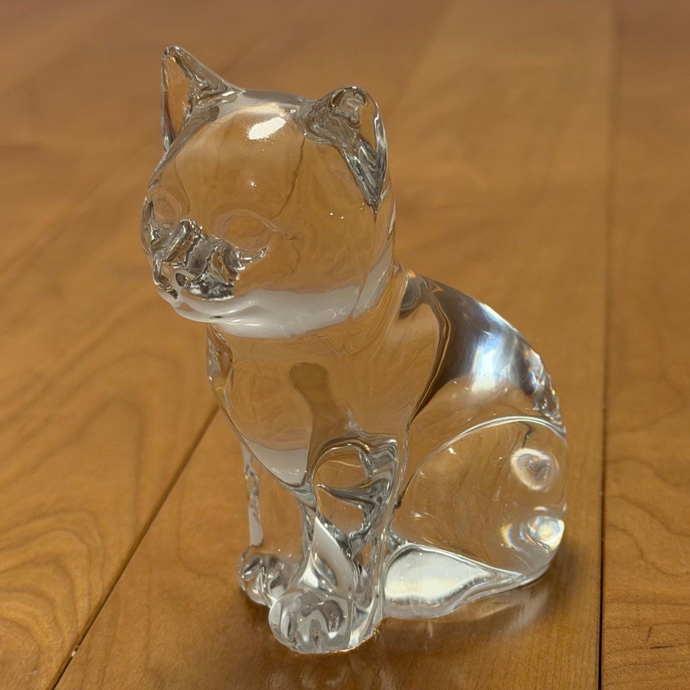 Princess House Clear Crystal Cat Figurine Sitting Glass Kitty Paperweight 3.75"